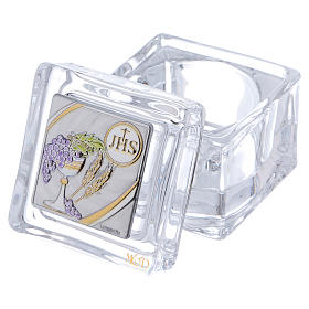 Geschenkidee für Erstkommunion Teelichthalter aus Kristall mit Geschenkbox 5x5x5 cm