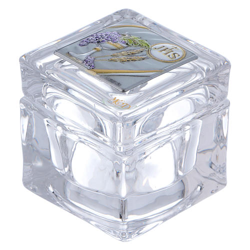 Geschenkidee für Erstkommunion Teelichthalter aus Kristall mit Geschenkbox 5x5x5 cm 1