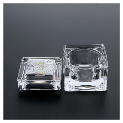 Geschenkidee für Erstkommunion Teelichthalter aus Kristall mit Geschenkbox 5x5x5 cm 3