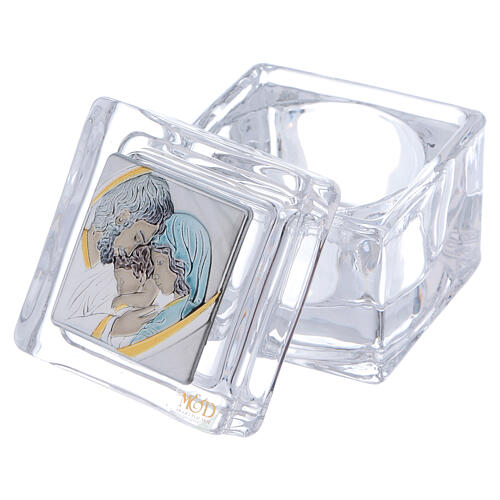 Religious favor crystal box with Holy Family 2x2x2 in 2