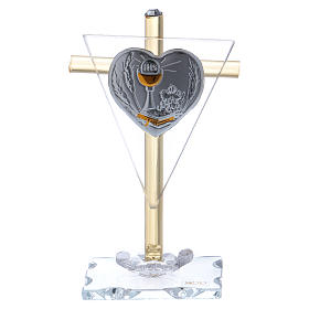 Lembrancinha Comunhão Cruz com placa prata 10x5 cm