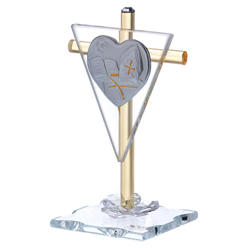 Pamiątka Bierzmowania Krzyż kryształ i szkło 10x5 cm 2