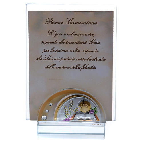 Pamiątka Komunii ramka na zdjęcie szkło i kryształ 10x5 cm 1
