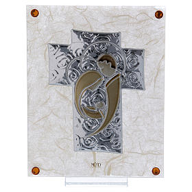 Quadretto regalo ocra croce Sacra Famiglia 15x10 cm