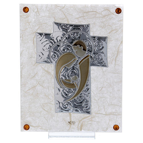 Quadretto regalo ocra croce Sacra Famiglia 15x10 cm 1