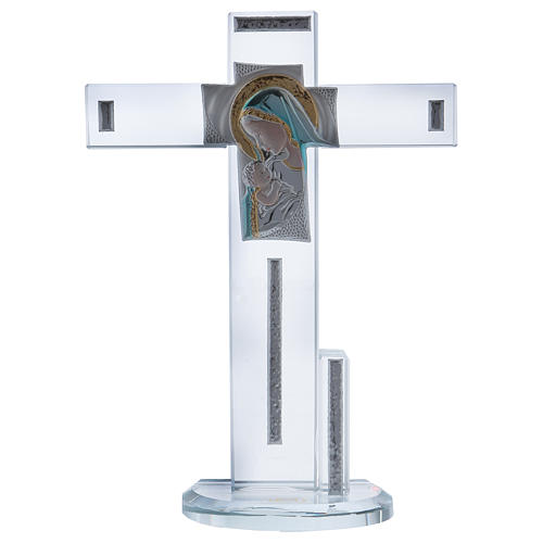 Cadeau pour baptême croix en verre 20x15 cm 1