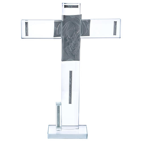 Cross with Mother and Son in silver laminate 30x20 cm 3