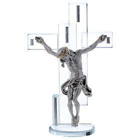 Cross with Jesus in silver laminate 25x15 cm