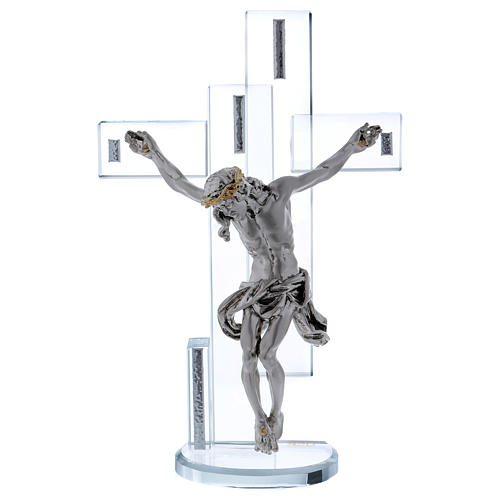 Cross with Jesus in silver laminate 25x15 cm 1