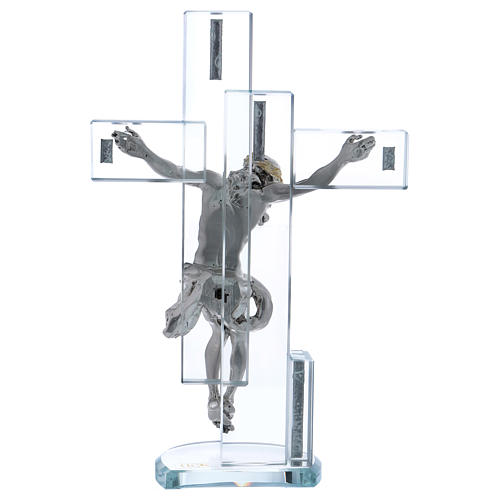 Idea regalo croce con Gesù in argento laminato 25x15 cm 3