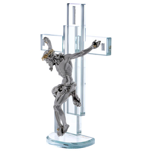 Pomysł na prezent Krzyż z Jezusem z laminowanego srebra 25x15 cm 2