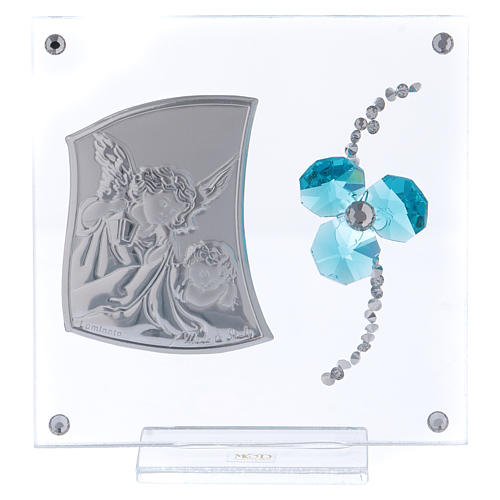 Bonbonnière cadre Anges trèfle aigue-marine 10x10 cm 1
