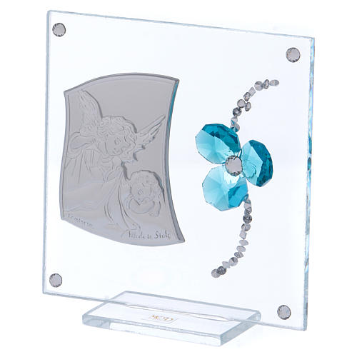 Bonbonnière cadre Anges trèfle aigue-marine 10x10 cm 2