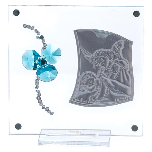 Bonbonnière cadre Anges trèfle aigue-marine 10x10 cm 3