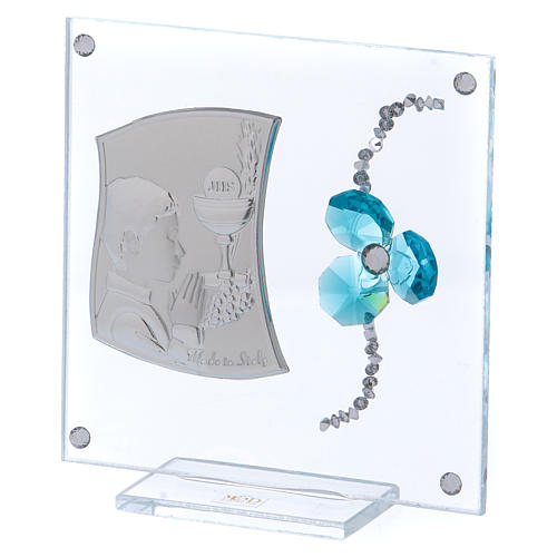 Bonbonnière Première Communion cadre verre et plaque argent 10x10 cm 2