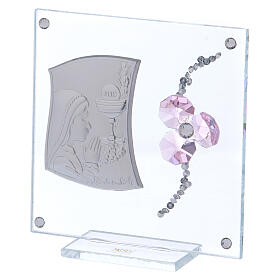 Gastgeschenk Kommunion Glas Bild mit rosa Kristallen, 10x10 cm