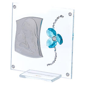Gastgeschenk Mutterschaft Taufe Bild mit Silber-Plakette und Kleeblatt aus Kristall, 10x10 cm