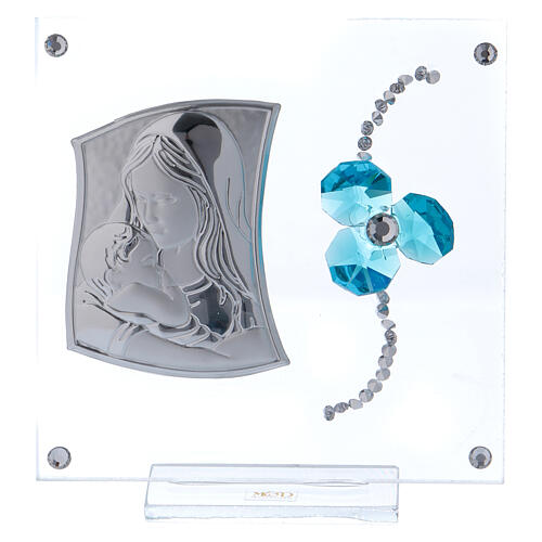 Gastgeschenk Mutterschaft Taufe Bild mit Silber-Plakette und Kleeblatt aus Kristall, 10x10 cm 1