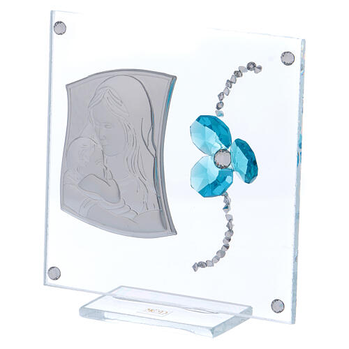 Gastgeschenk Mutterschaft Taufe Bild mit Silber-Plakette und Kleeblatt aus Kristall, 10x10 cm 2