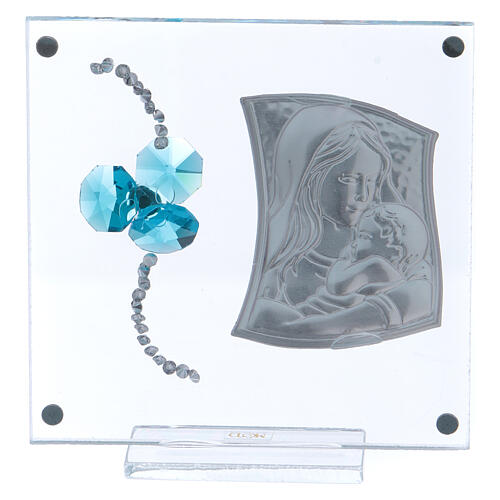 Gastgeschenk Mutterschaft Taufe Bild mit Silber-Plakette und Kleeblatt aus Kristall, 10x10 cm 3