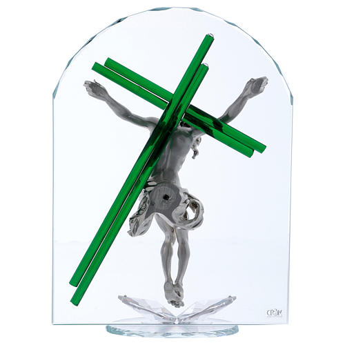Green cross in crystal and silver foil 30x25 cm 3