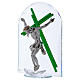 Pomysł na prezent Krzyż zielony kryształ i płytka srebra 30x25 cm s2