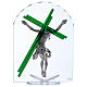 Dica de presente cruz verde cristal e placa prata 30x25 cm s3