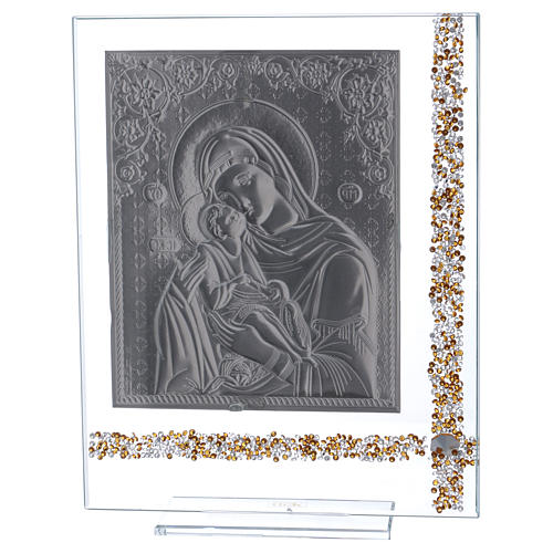 Cuadro icono María con Niño Jesús sobre lámina plata 25x20 cm 3