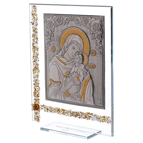 Virgin Mary with Child icon of silver foil glass frame 10x8 in 2