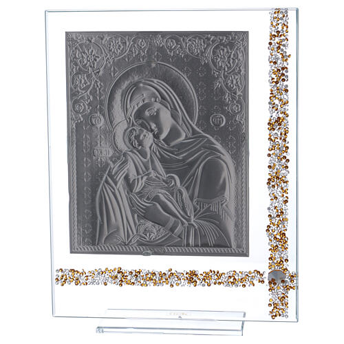 Virgin Mary with Child icon of silver foil glass frame 10x8 in 3