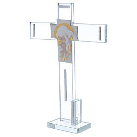 Cruz con icono de Cristo sobre lámina plata 30x20 cm