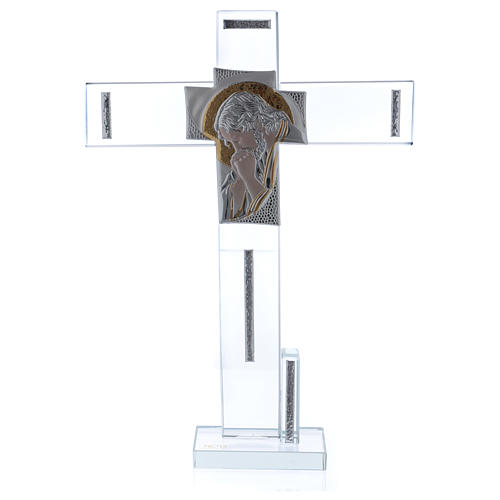 Cruz con icono de Cristo sobre lámina plata 30x20 cm 1