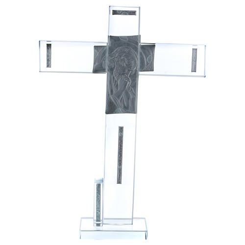 Cruz com ícone de Cristo sobre placa de prata 30x20 cm 3