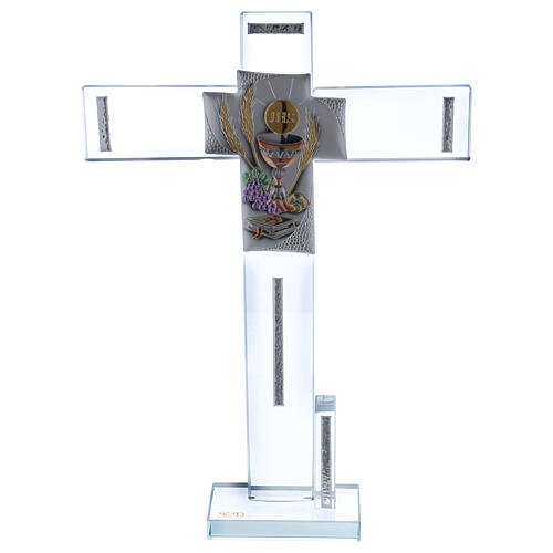 Geschenkidee zur Kommunion Kreuz aus Glas und Kristall, 30x20 cm 1