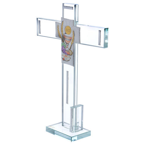 Gift idea for Holy Communion cross in glass and crystal 30x20 cm 2