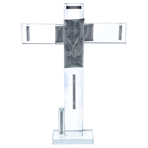 Gift idea for Holy Communion cross in glass and crystal 30x20 cm 3