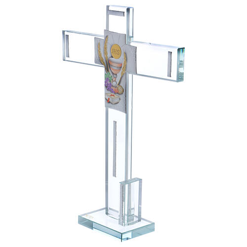 Gift idea for Holy Communion cross of glass and crystal 12x8 in 2