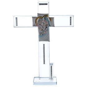 Geschenkidee Heilige Familie Kreuz mit Silber-Laminat-Plakette 30x20 cm