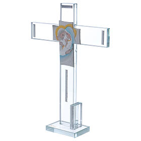 Geschenkidee Heilige Familie Kreuz mit Silber-Laminat-Plakette 30x20 cm