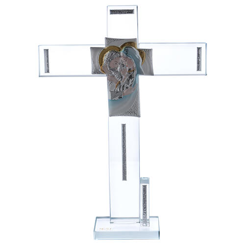 Geschenkidee Heilige Familie Kreuz mit Silber-Laminat-Plakette 30x20 cm 1