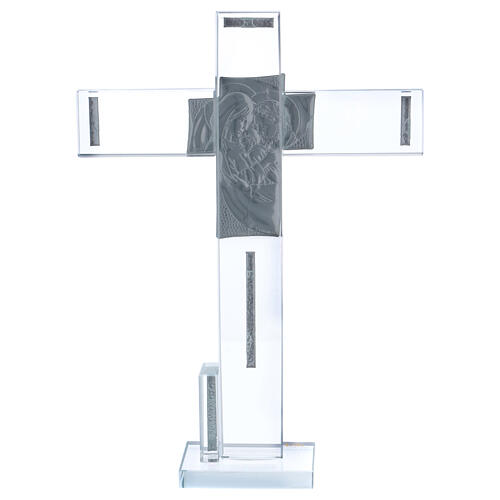 Geschenkidee Heilige Familie Kreuz mit Silber-Laminat-Plakette 30x20 cm 3