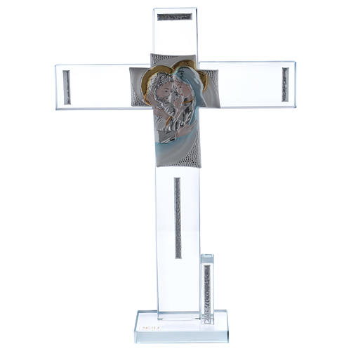 Idea regalo Sagrada Familia cruz y lámina plata 30x20 cm 1