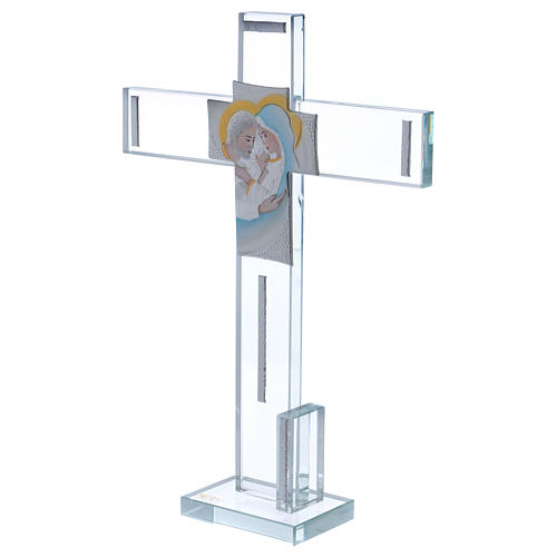 Idea regalo Sagrada Familia cruz y lámina plata 30x20 cm 2