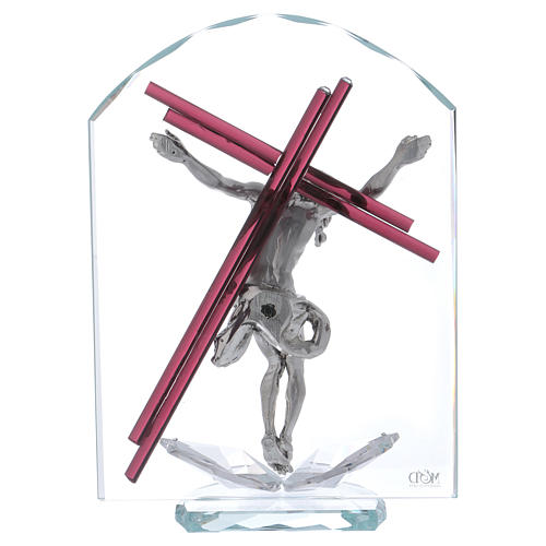 Crucifix on arch in glass and crystal 25x15 cm 3