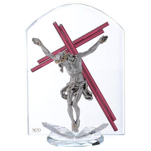 Pomysł na prezent Krucyfiks ze szkła i kryształu 25x15 cm 1