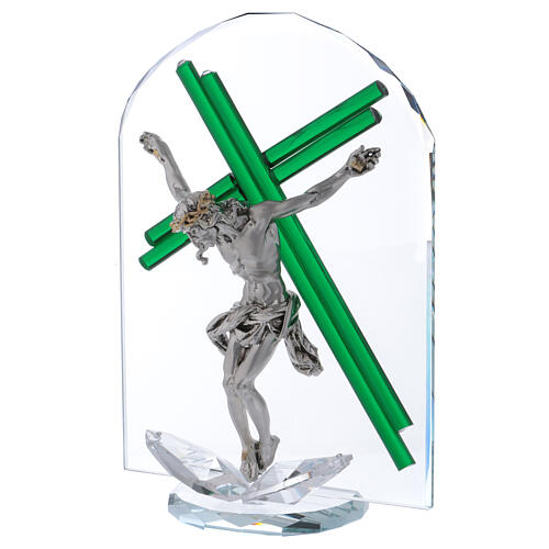 Kruzifix vor Bogen aus Glas und Kristall, 25x15 cm 2