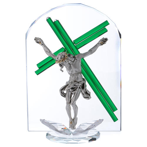 Crucifixo sobre arco vidro e cristal 25x15 cm 1