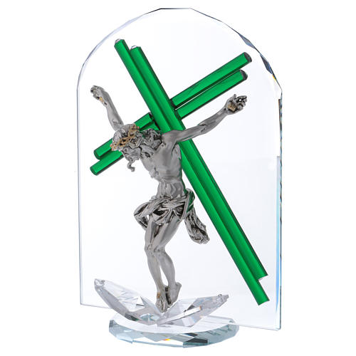 Crucifixo sobre arco vidro e cristal 25x15 cm 2