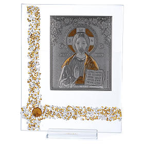Picture in glass and silver foil with Pantocrator Christ 20x15 cm