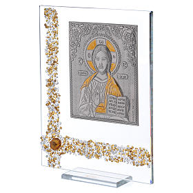 Picture in glass and silver foil with Pantocrator Christ 20x15 cm